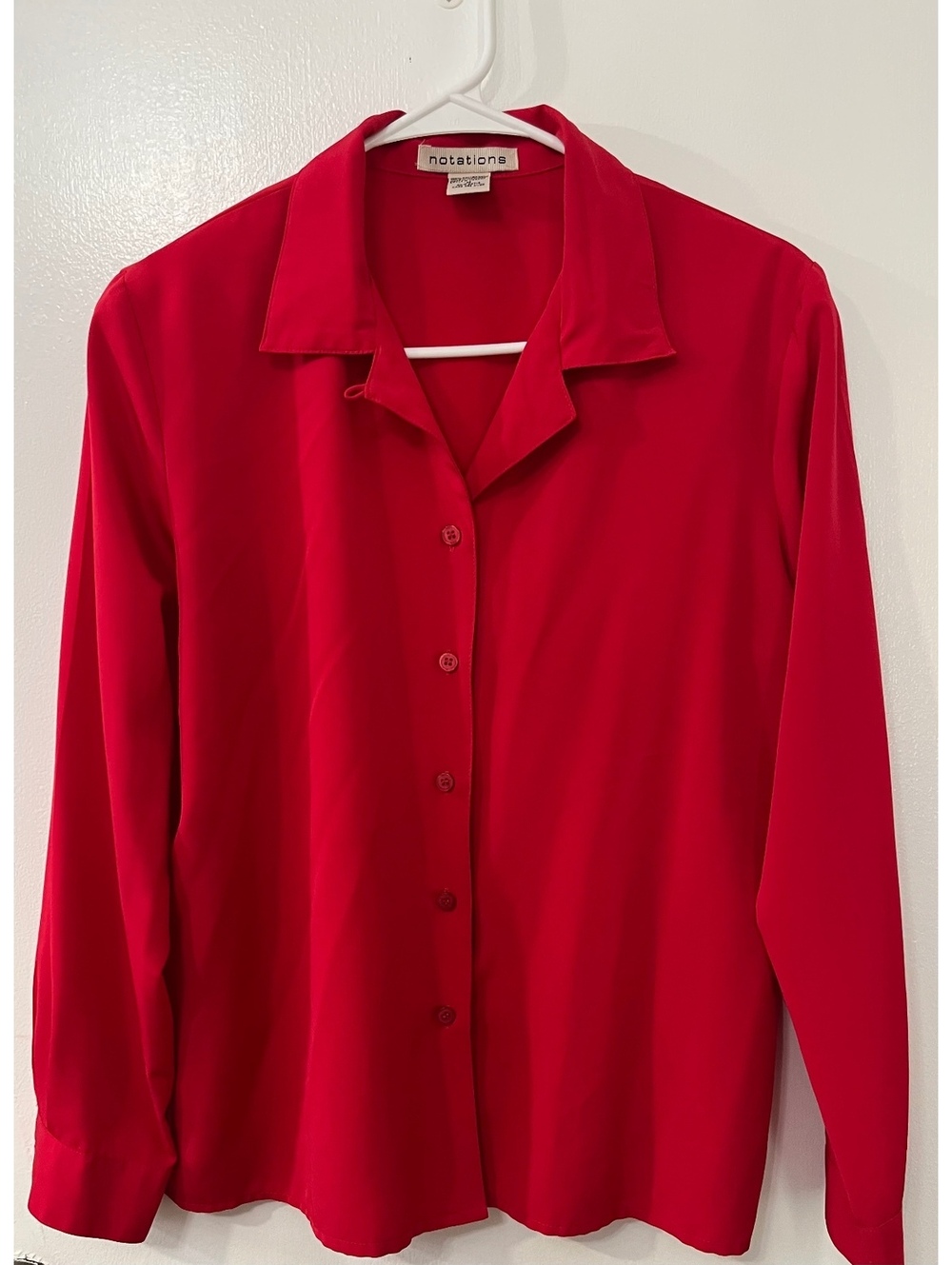 Vintage Notations red long sleeve button-front blouse